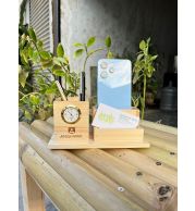 Wooden Pen Stand with Clock – Handmade Wooden Desk Organizer & Table Clock Combo for Office/Study, Stationery Holder with Premium Finish, Eco-Friendly Gift for Home & Workspace